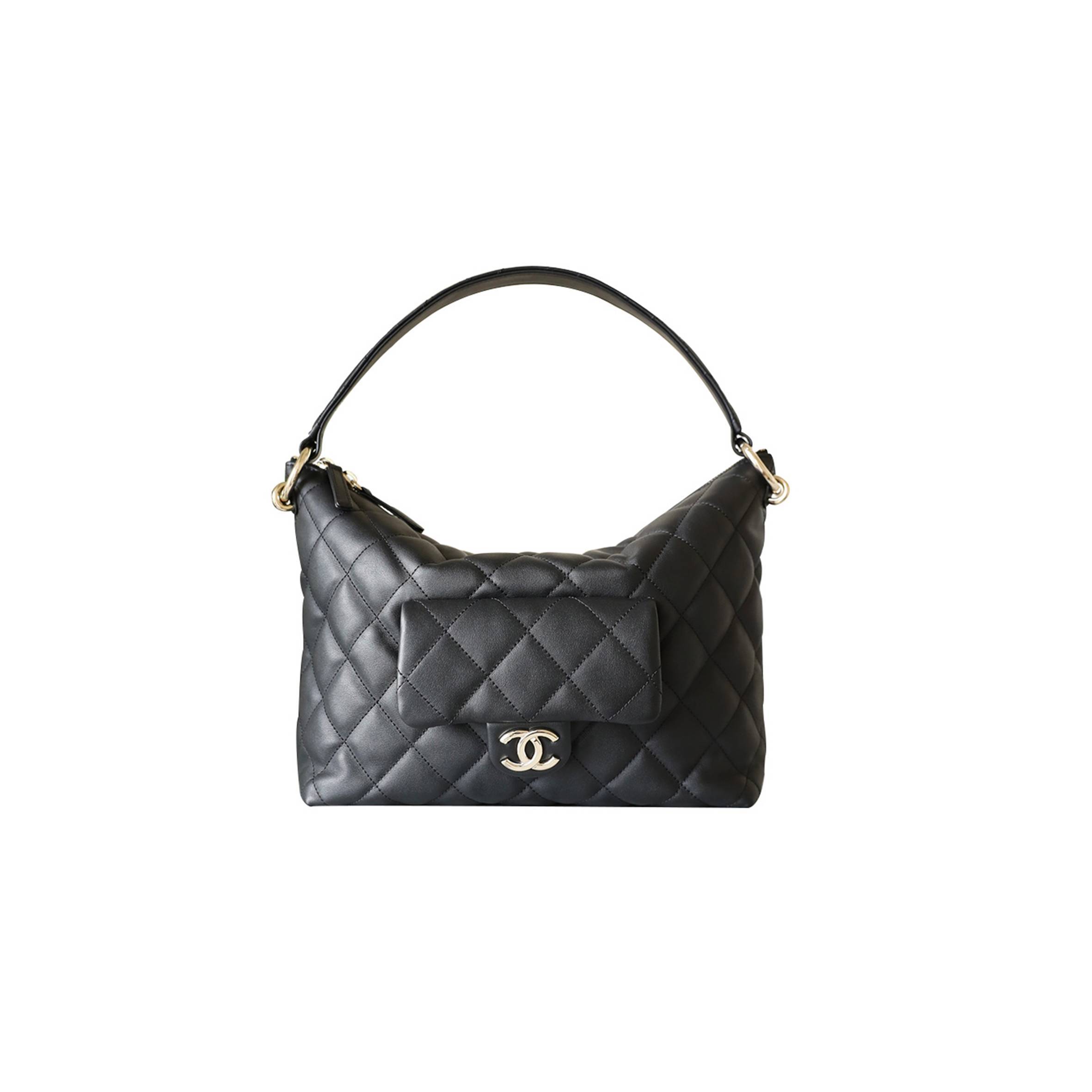 CHANEL MASTER 23B BLACK CALFSKIN UNDERARM HOBO BAG AS4347  (28*22.5*13cm)